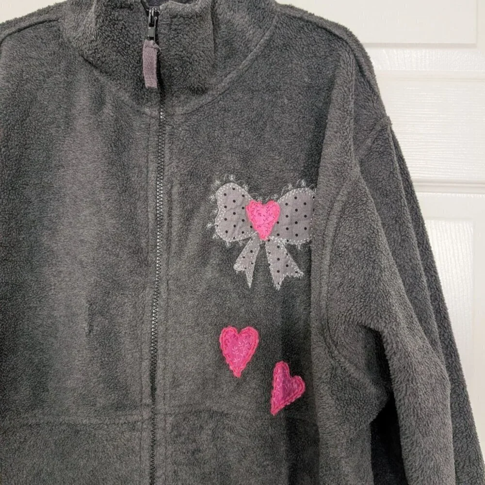 Sierra Pacific Outdoors Heart Embroidered Jacket Womens Size Large Fleece Zip